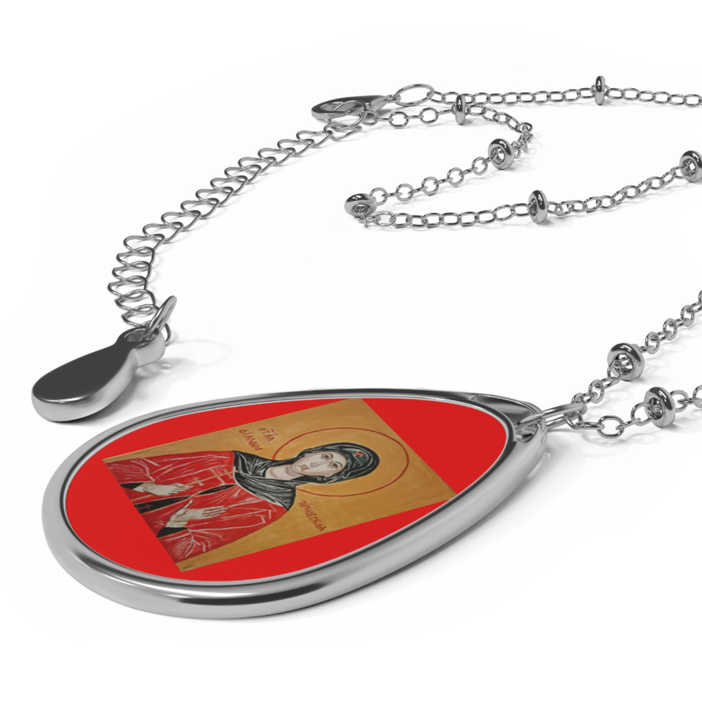 Saint Icon Oval Necklace | Teardrop Religious Pendant, Silver Medal