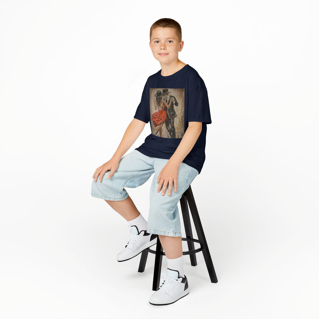 Kids Dance & Violin Art Tee — Vintage Ballroom Couple & Violinist Graphic Shirt