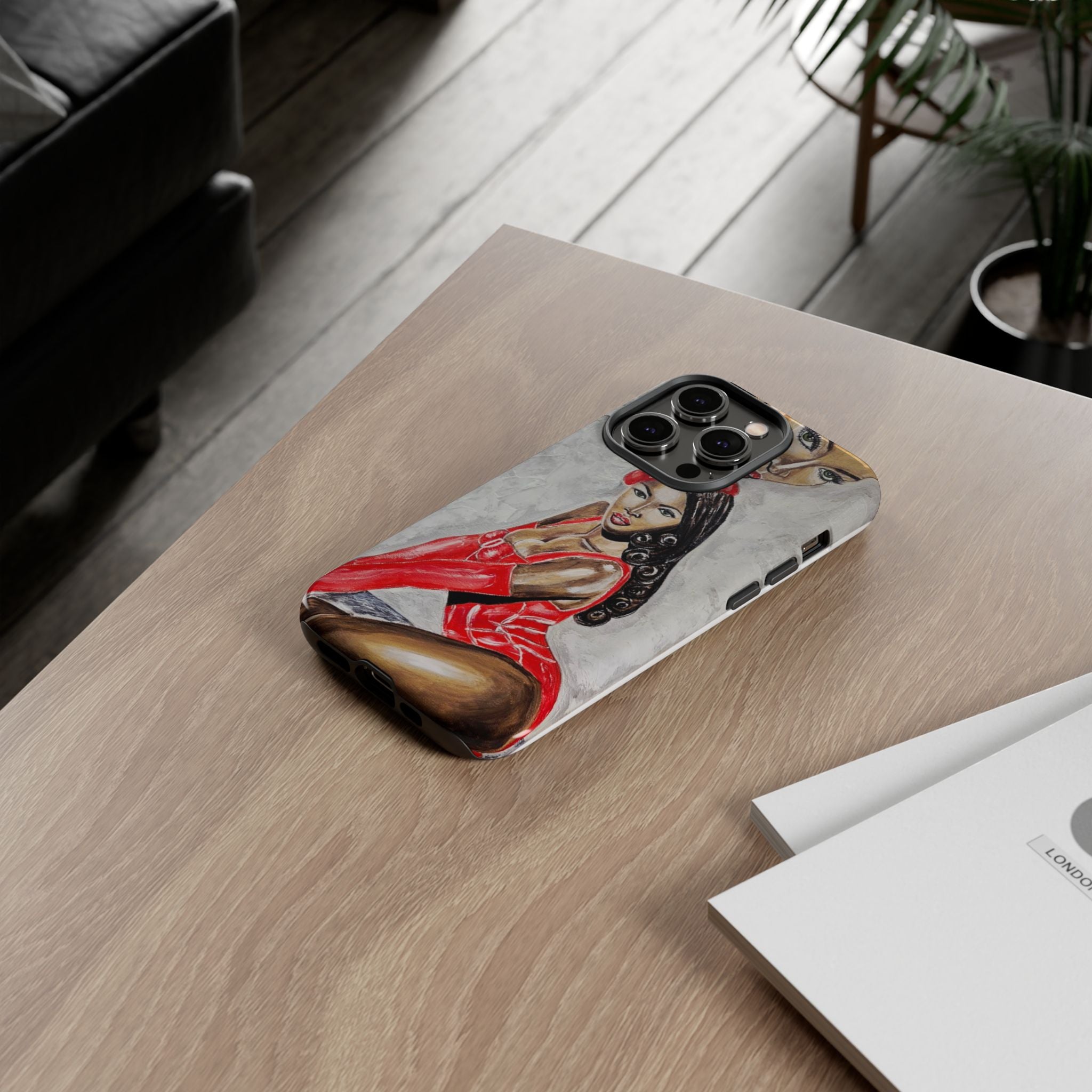 Pinup Girl Illustration Phone Case | Retro Femme Fatale, Red Outfit