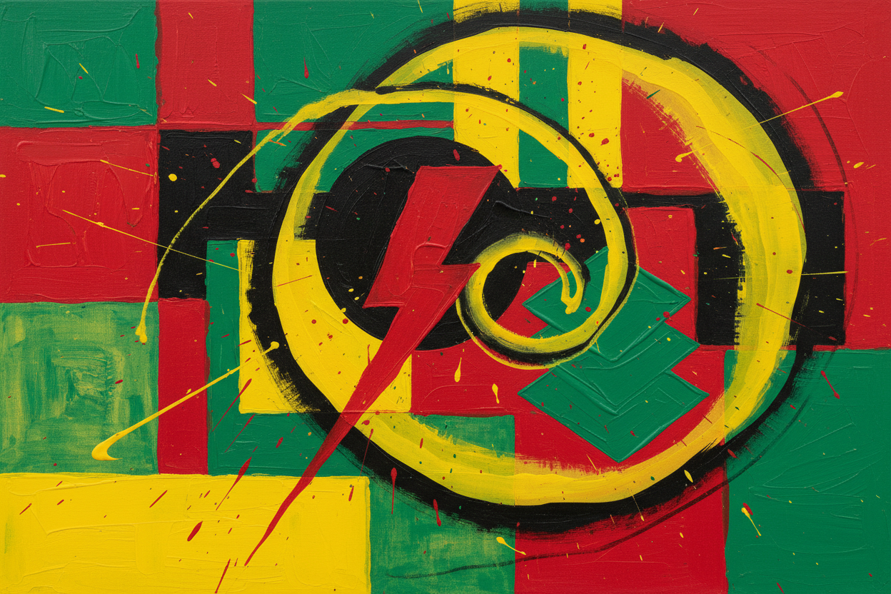 abstract art with red, green, black and yellow